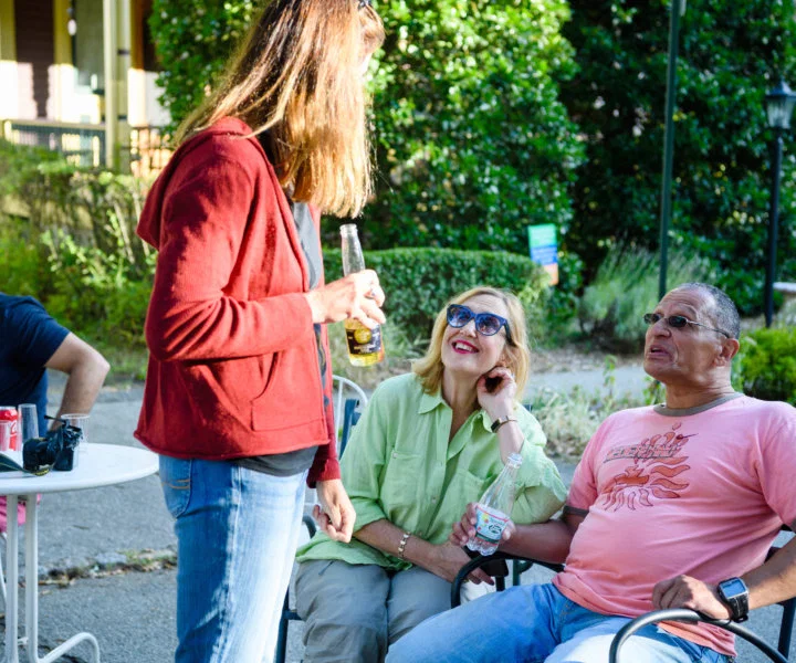 CLOVERHILL2 ESSEX MONTCLAIR 09/09/2017
Mary Sok, chats with Kate Greenfield and Harry May -  Cloverhill block party Saturday, Sept. 9.
pPHOTO BY NEIL GRABOWSKY