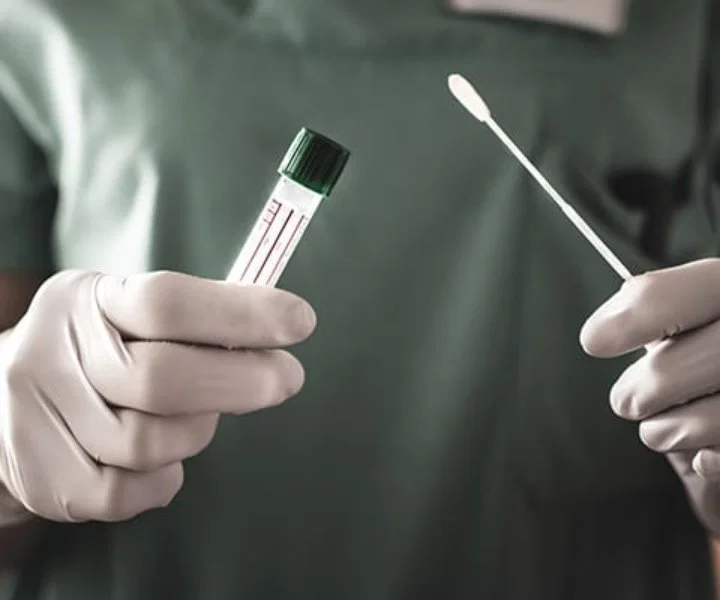 nurse holds a swab for the coronavirus / covid19 test