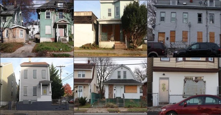 New-Jersey-vacant-homes A collage of abandoned properties in Paterson and Newark, New Jersey.